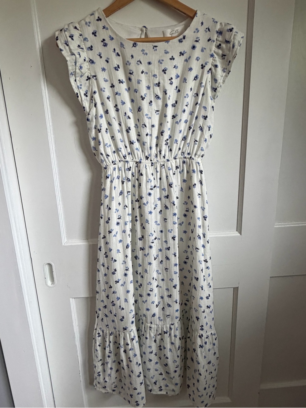 Gilli White Dress with Blue Floral Print